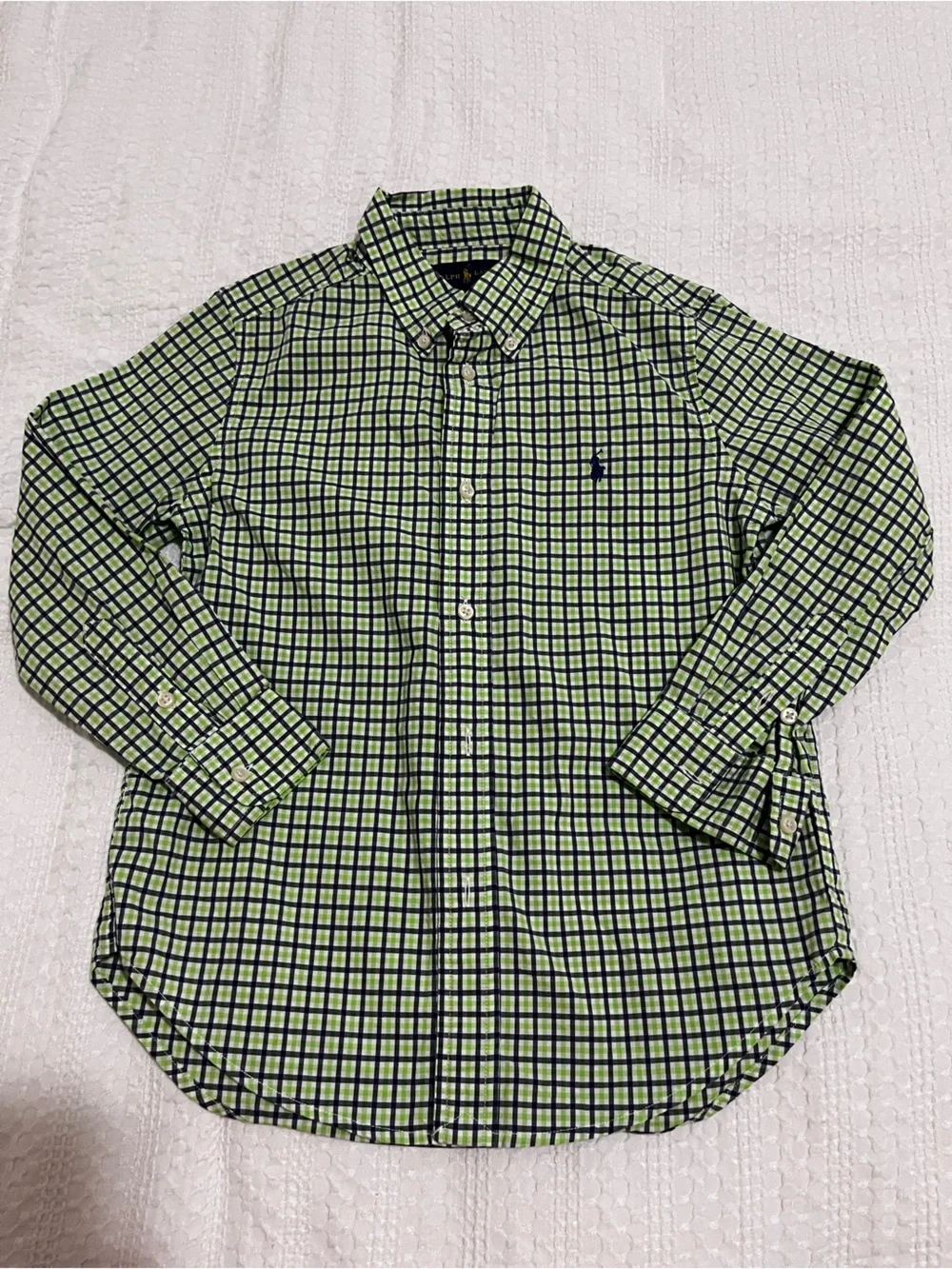 Ralph Lauren Green Blue and White Button-Down Shirt Boys Sz 6
